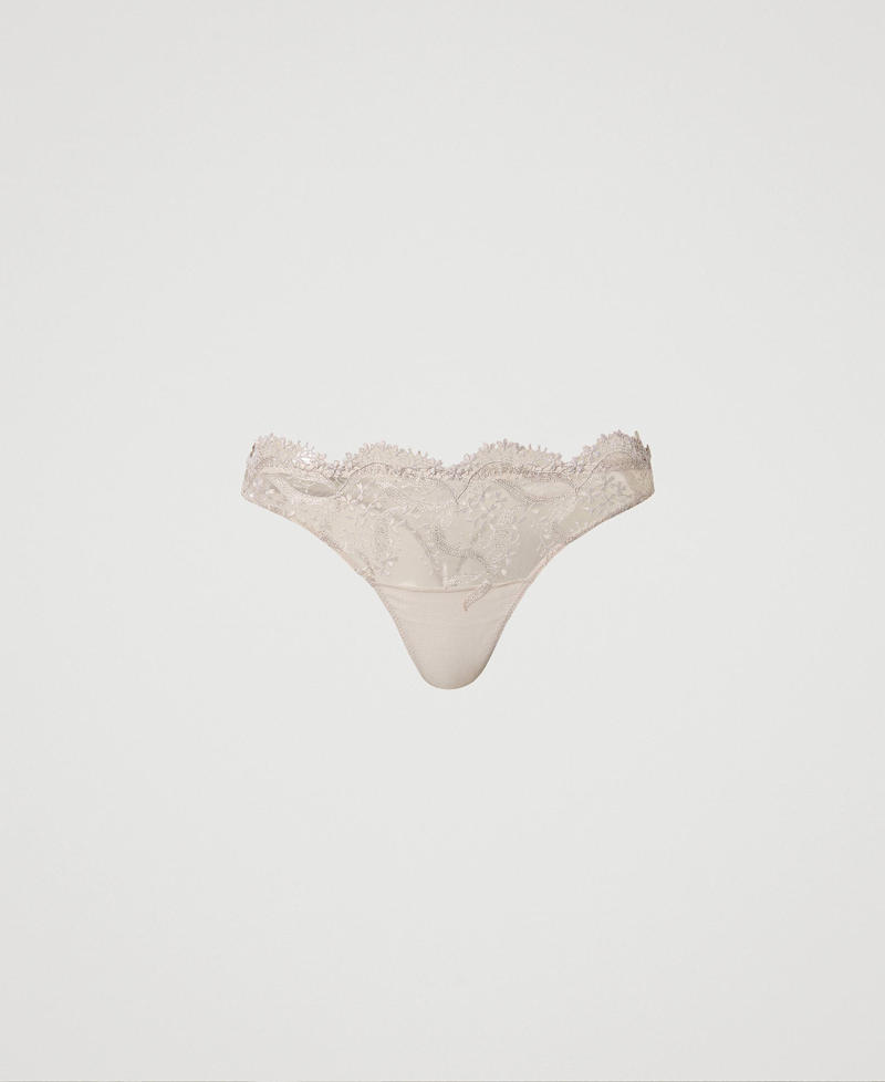 Tulle g-string with scalloped edges Silver Gray Woman 232LI6B88_10763_0S