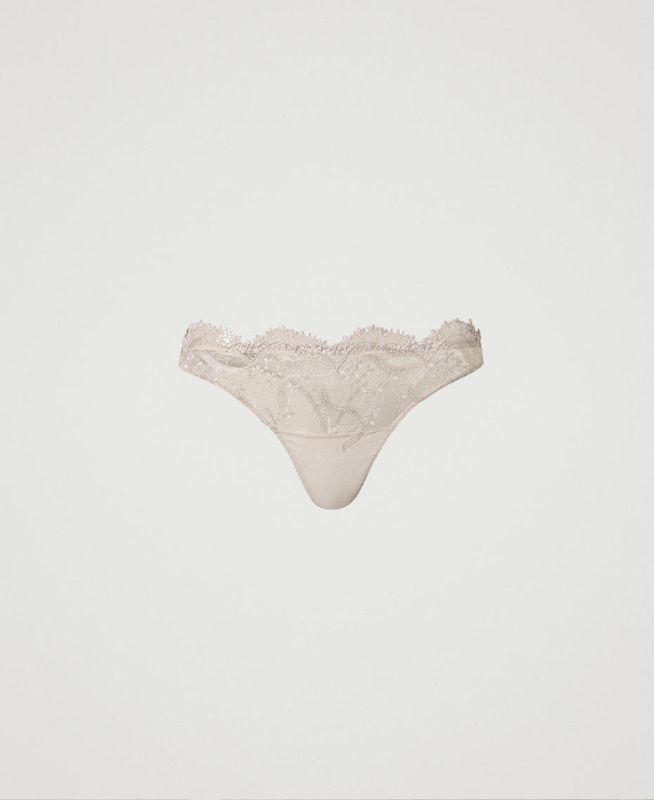 Tulle g-string with scalloped edges Silver Gray Woman 232LI6B88_10763_S0