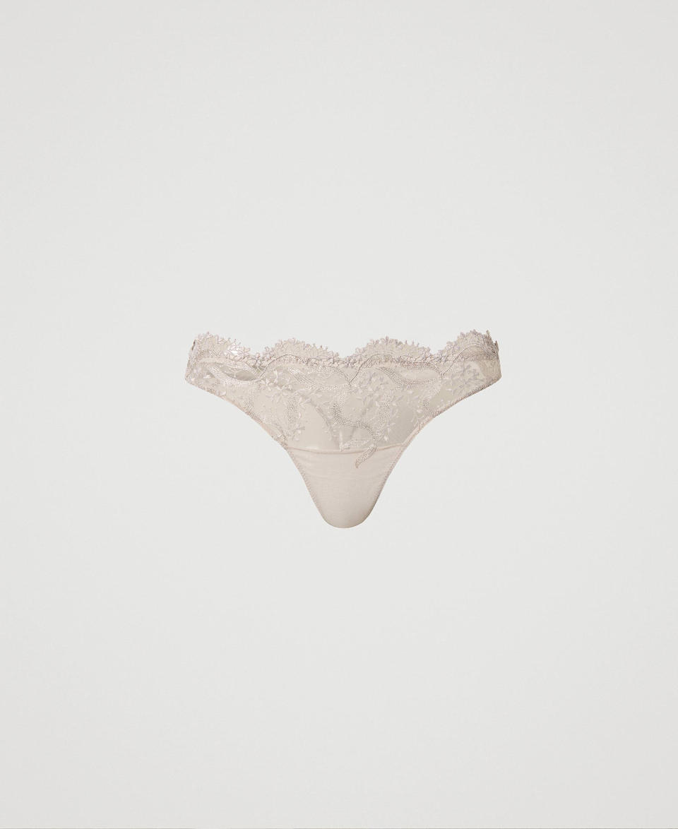 Tulle g-string with scalloped edges Silver Gray Woman 232LI6B88_10763_0S
