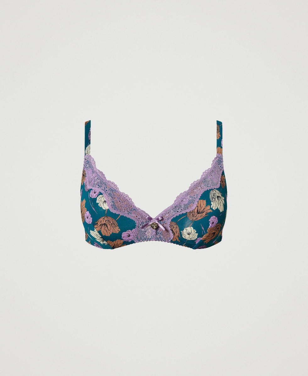 Triangle bra with floral print Woman, Patterned