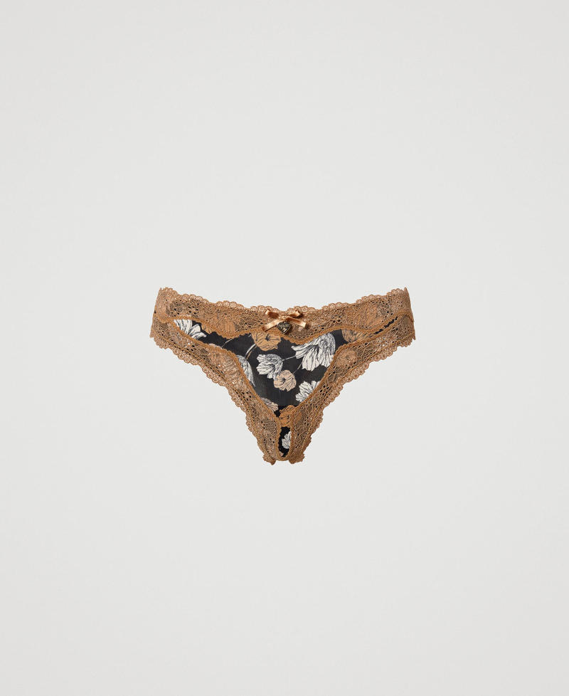 G-string with print and lace