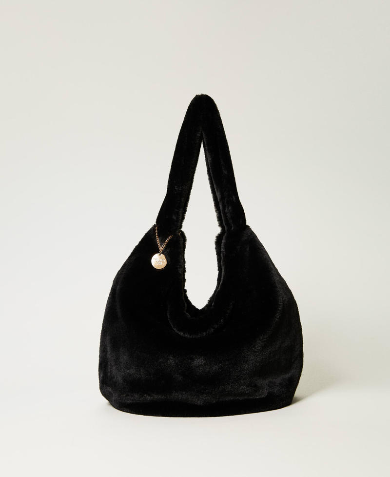 Black fluffy handbag best sale