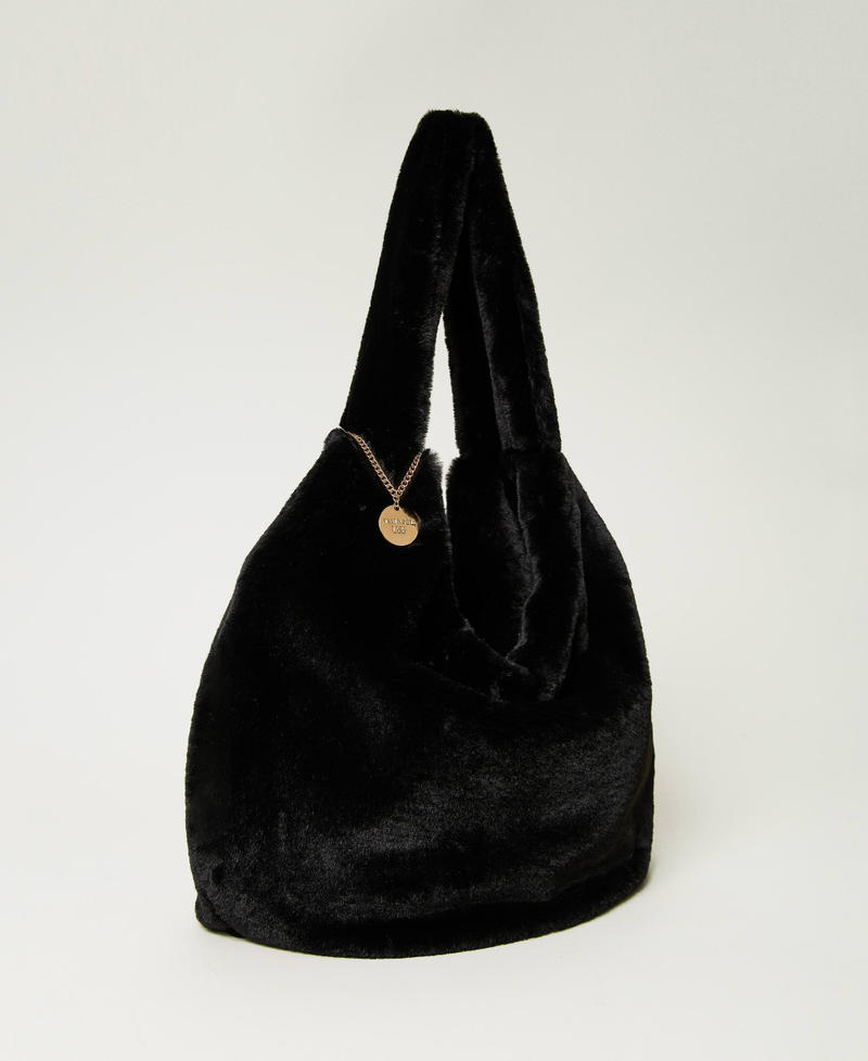 Hobo-Bag aus Pelzimitat Schwarz Frau 232LI73XX-02