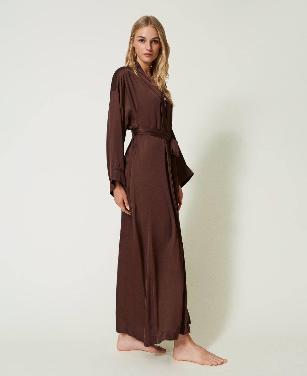Vestaglia lunga in raso con ricamo Donna Marrone TWINSET Milano