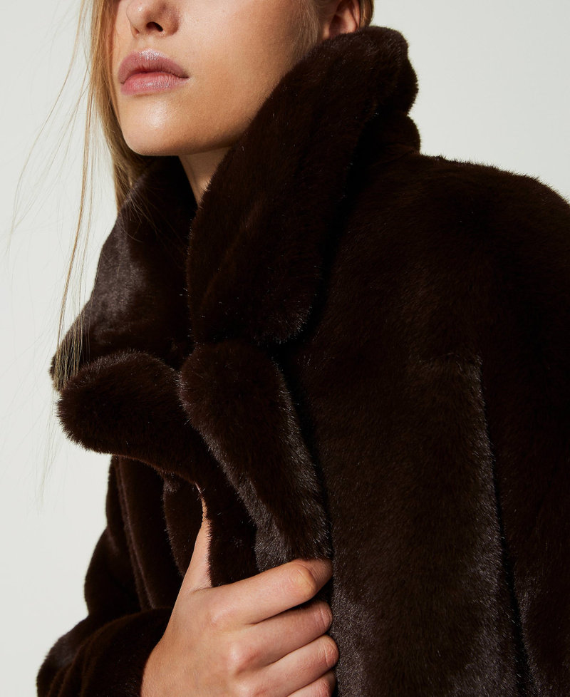 Double-breasted faux fur coat "Coffee Bean” Brown Woman 232LL2BAA-04