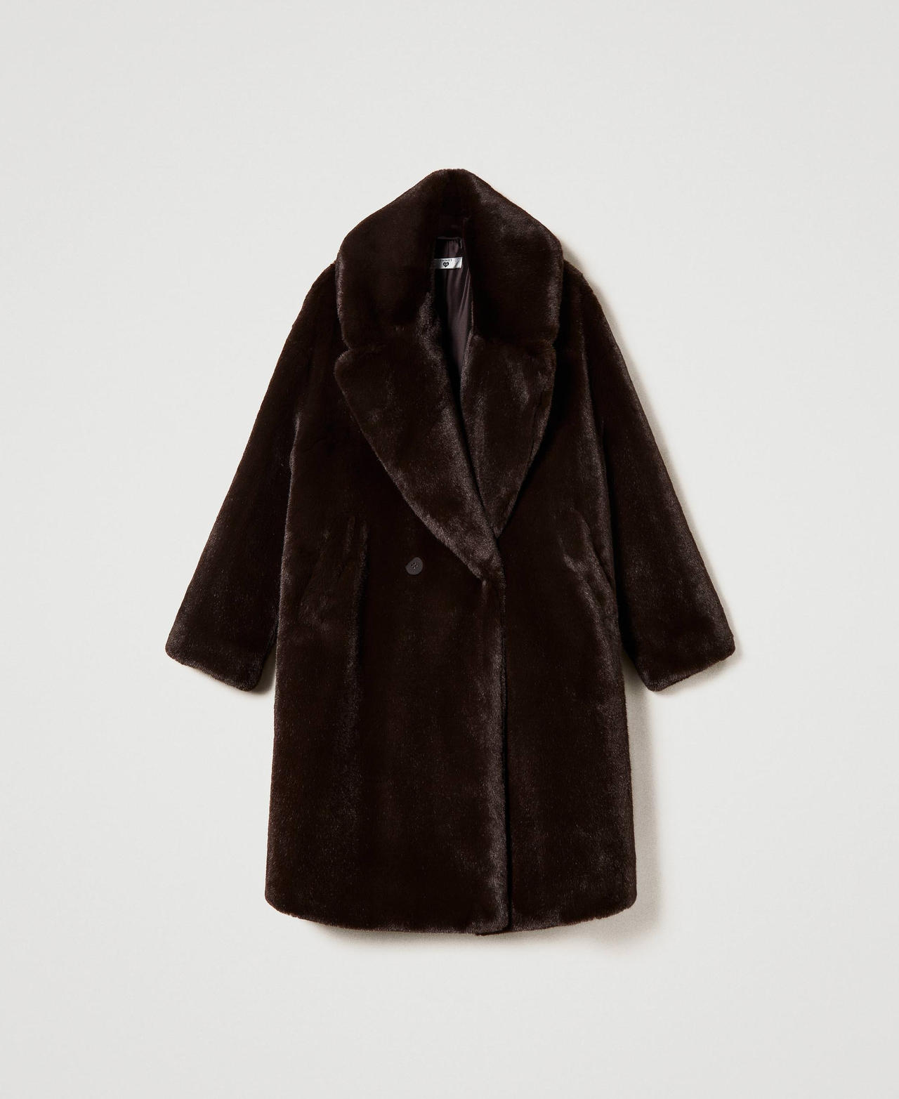Double-breasted faux fur coat "Coffee Bean” Brown Woman 232LL2BAA-0S