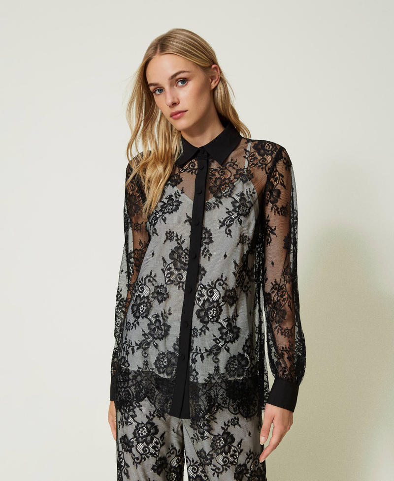 Lace shirt and top Two-tone Black Lace / Mother of Pearl Woman 232LL2BMM-01