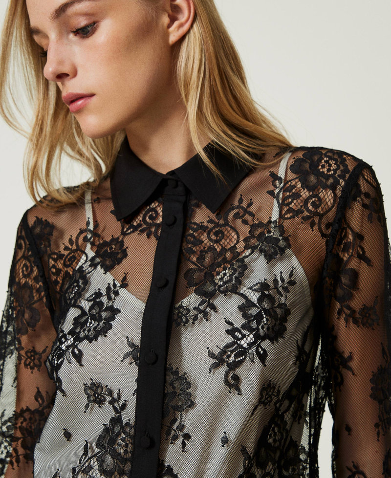 Lace shirt and top Two-tone Black Lace / Mother of Pearl Woman 232LL2BMM-04