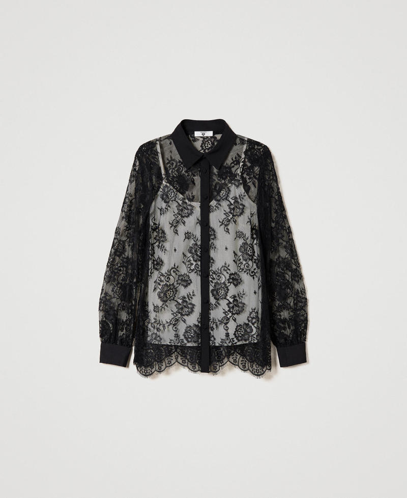 Lace shirt and top Two-tone Black Lace / Mother of Pearl Woman 232LL2BMM-0S