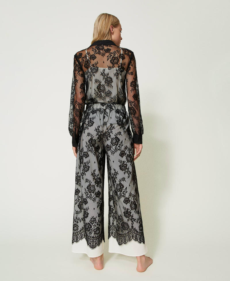 Lace palazzo trousers Two-tone Black Lace / Mother of Pearl Woman 232LL2BNN-04