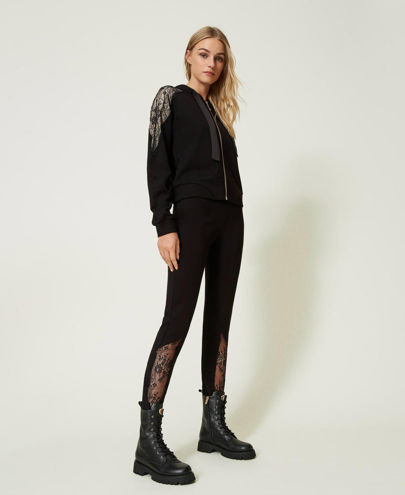 Leggings with lace inserts Black Woman 232LL2CEE-01