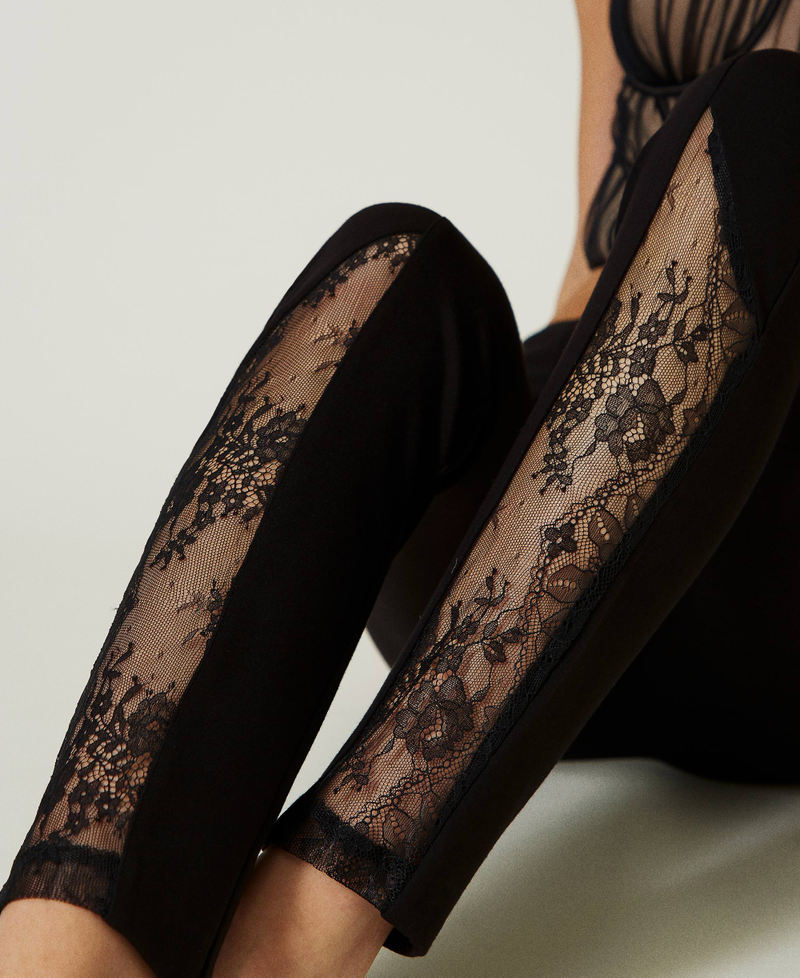 Leggings with lace inserts Black Woman 232LL2CEE-04