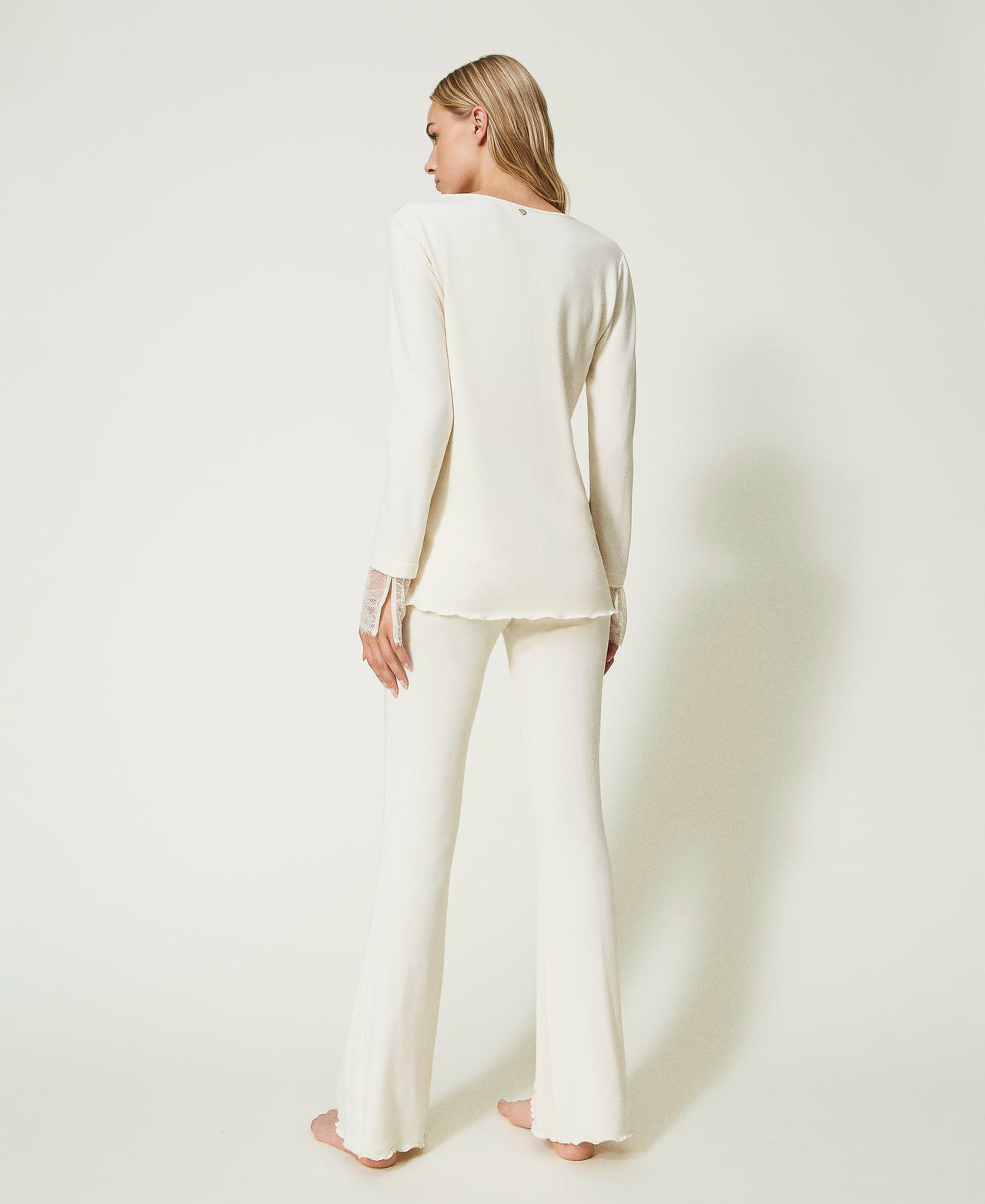 Pigiama lungo con polsini blu scuro - Comfort Essentials