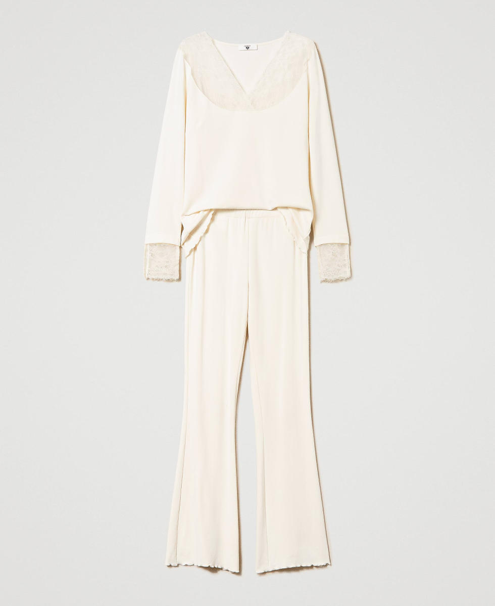 Pigiama lungo con pizzo Donna Bianco TWINSET Milano