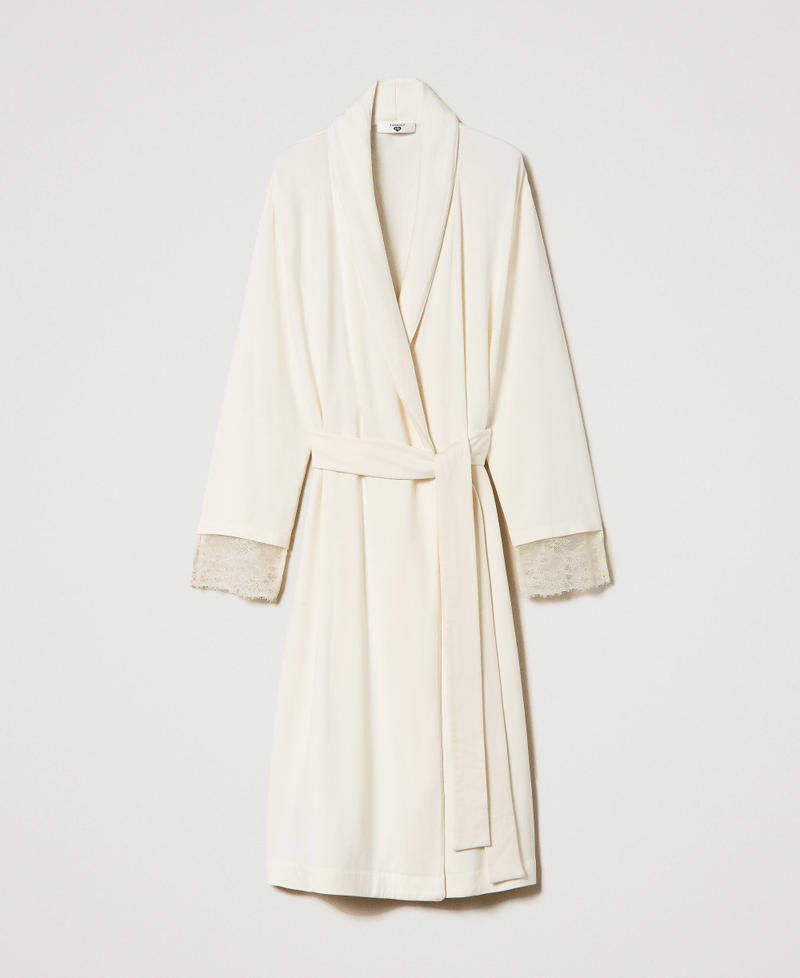 Long dressing gown with lace Mother Of Pearl Woman 232LL2CKK-0S