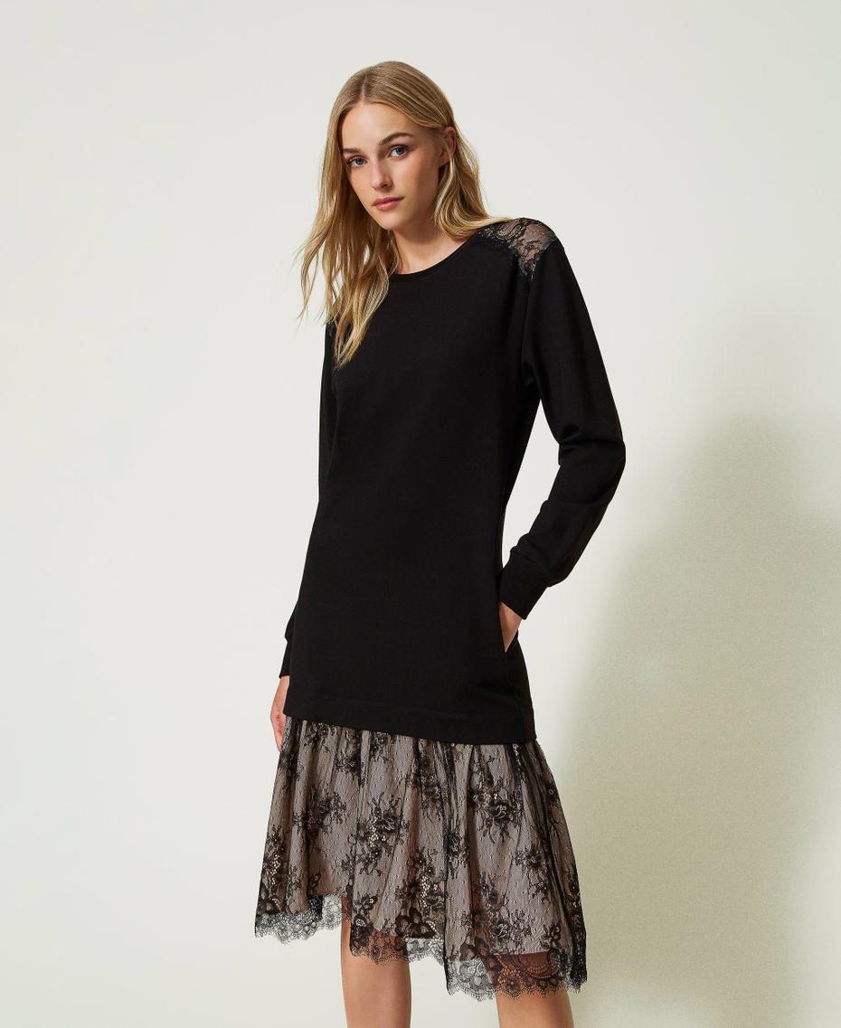 Robe midi en scuba et dentelle