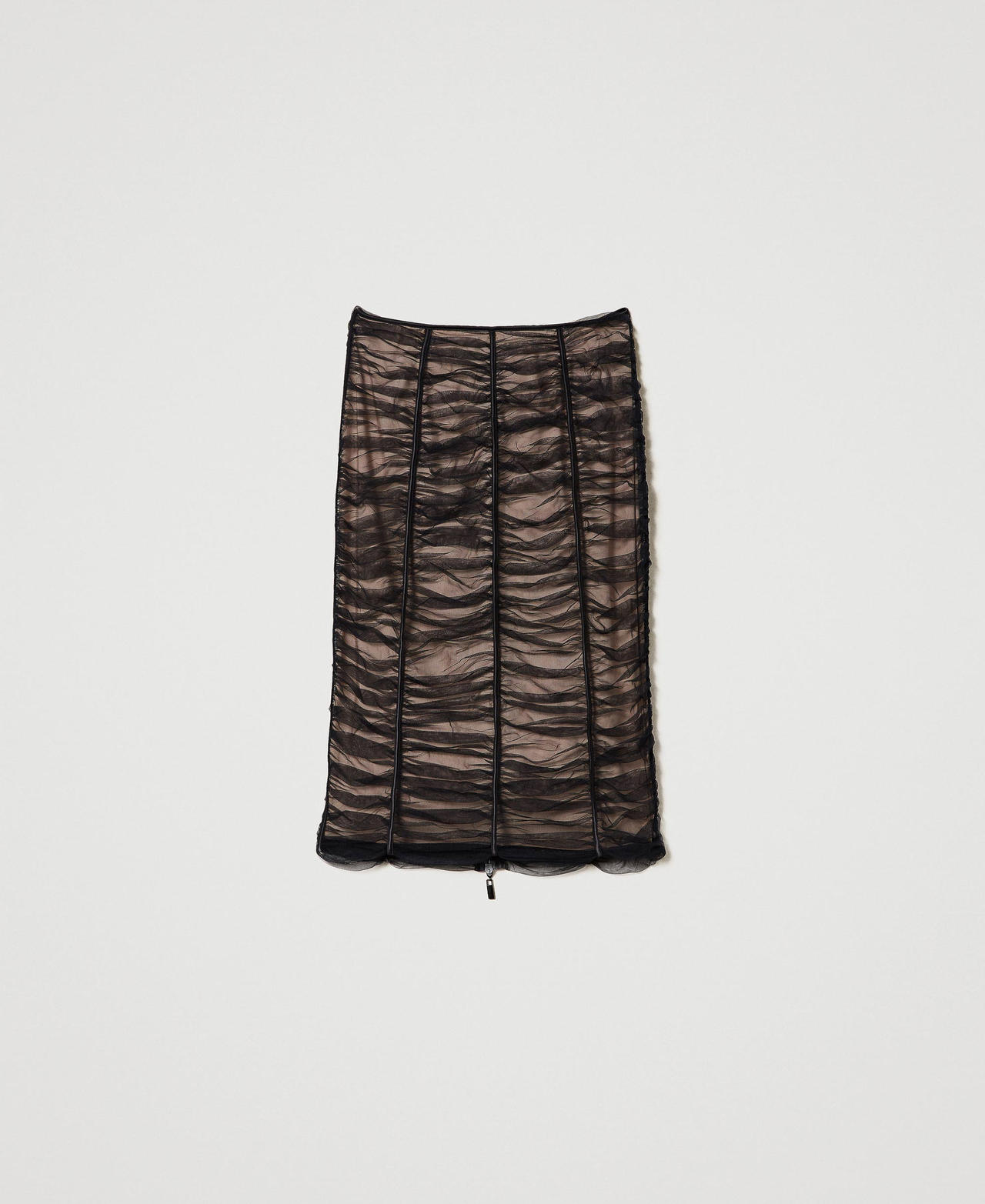Jupe mi-longue en tulle plissé Bicolore Noir/Wonder Beige Femme 232LL2CUU-0S