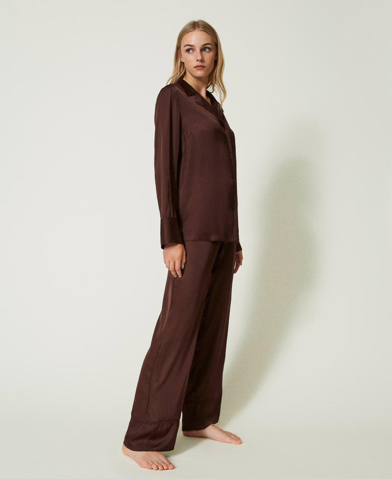 Mannish satin pyjamas with piping "Coffee Bean” Brown Woman 232LL2ETT-02