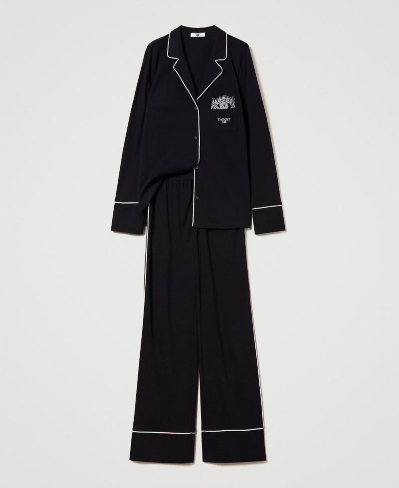 Pyjama masculin avec liseré et dentelle Noir Femme 232LL2FBB-0S