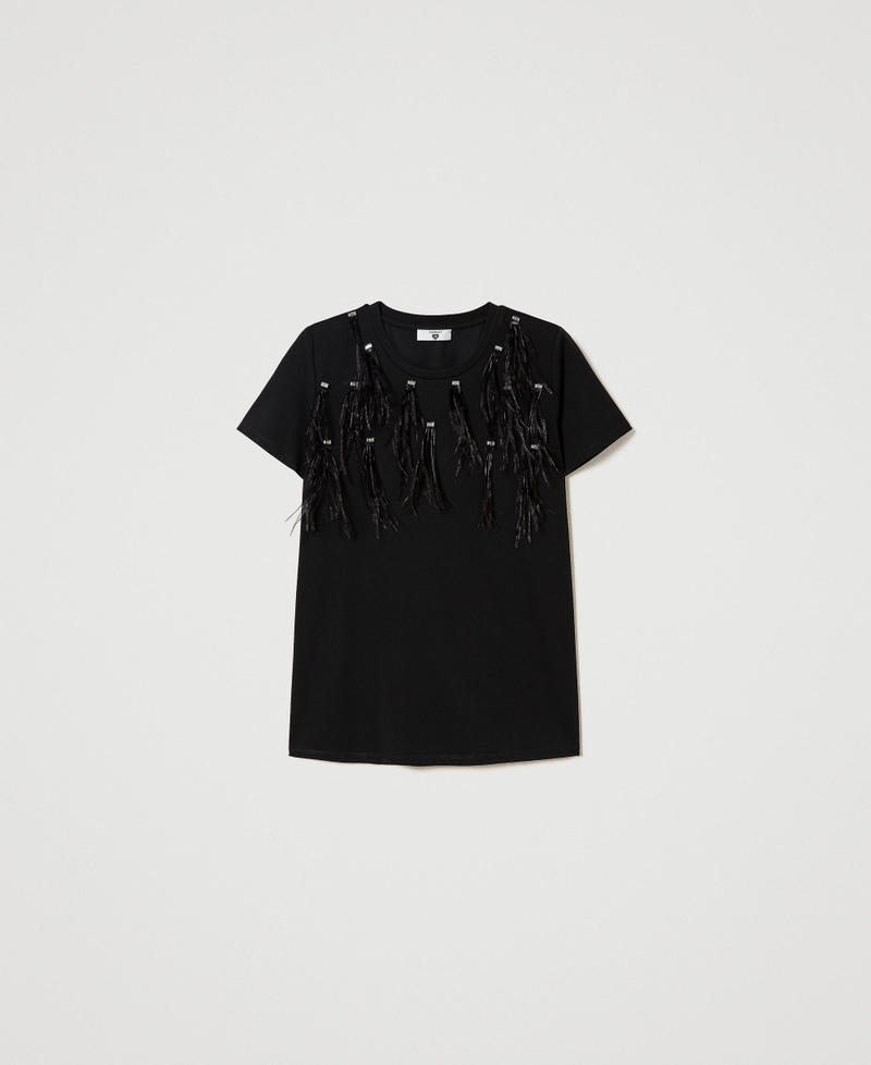T-shirt with handmade embroidery Black Woman 232LL2GBB_00006_S0