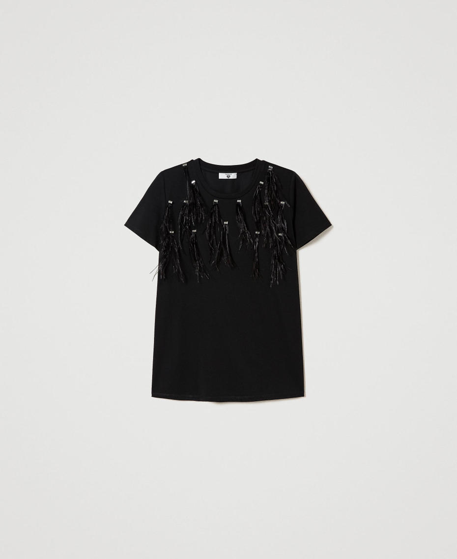 T-shirt with handmade embroidery Black Woman 232LL2GBB_00006_S0