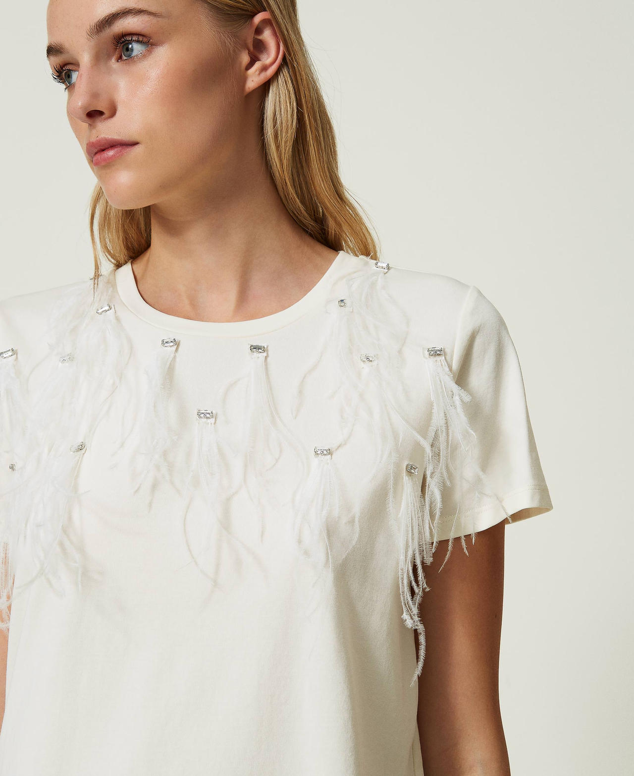 T-shirt with handmade embroidery Woman, White | TWINSET Milano