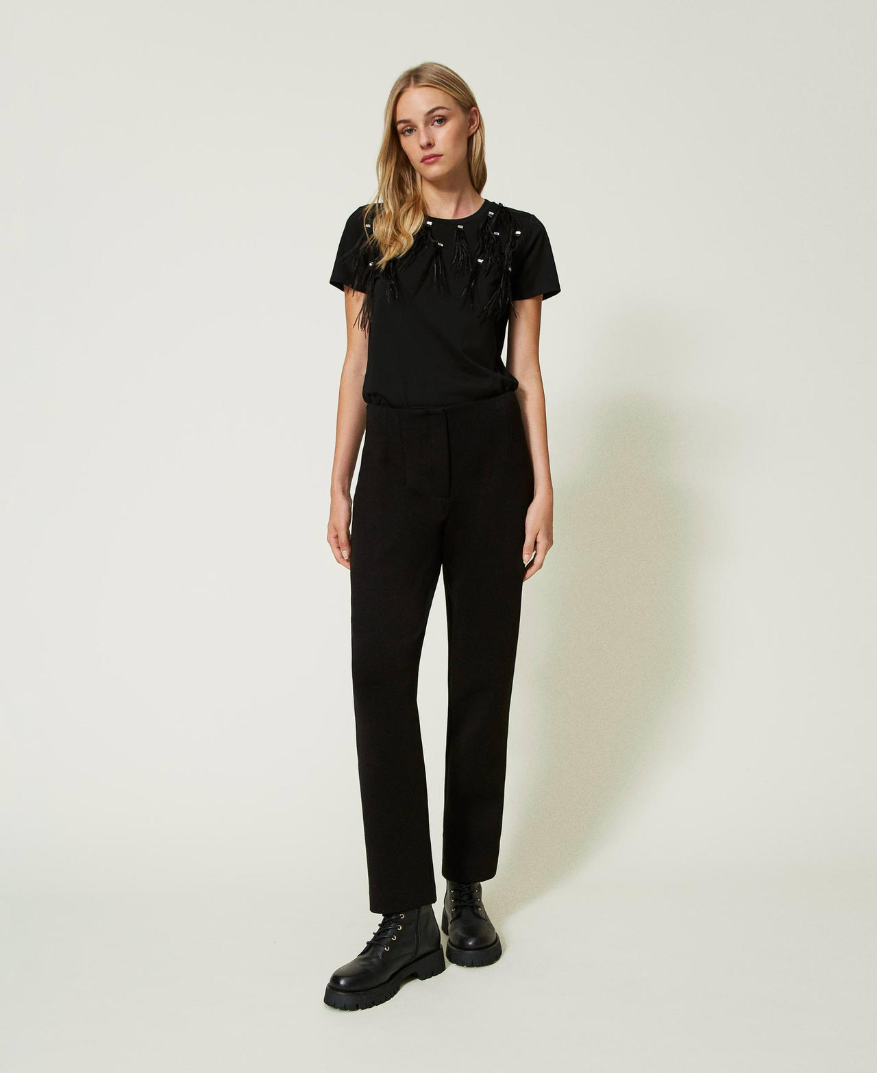 Pantaloni a sigaretta in tessuto scuba Donna, Nero | TWINSET