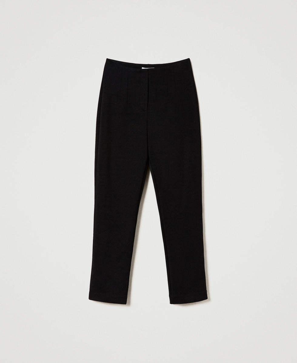 Pantaloni a sigaretta in tessuto scuba Donna, Nero | TWINSET