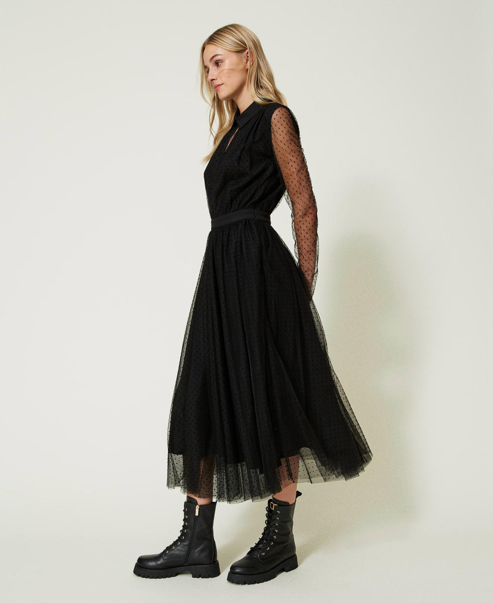Plumetis tulle midi dress Woman Black TWINSET Milano