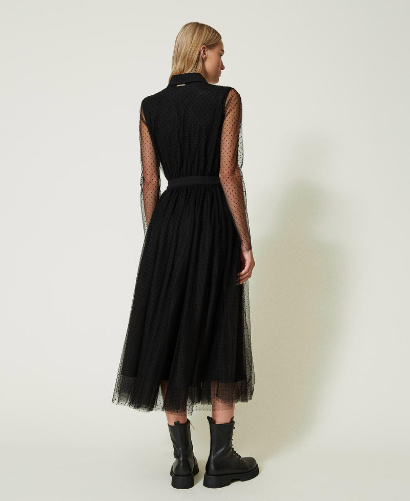 Abito lungo in tulle plumetis Donna, Nero | Milano