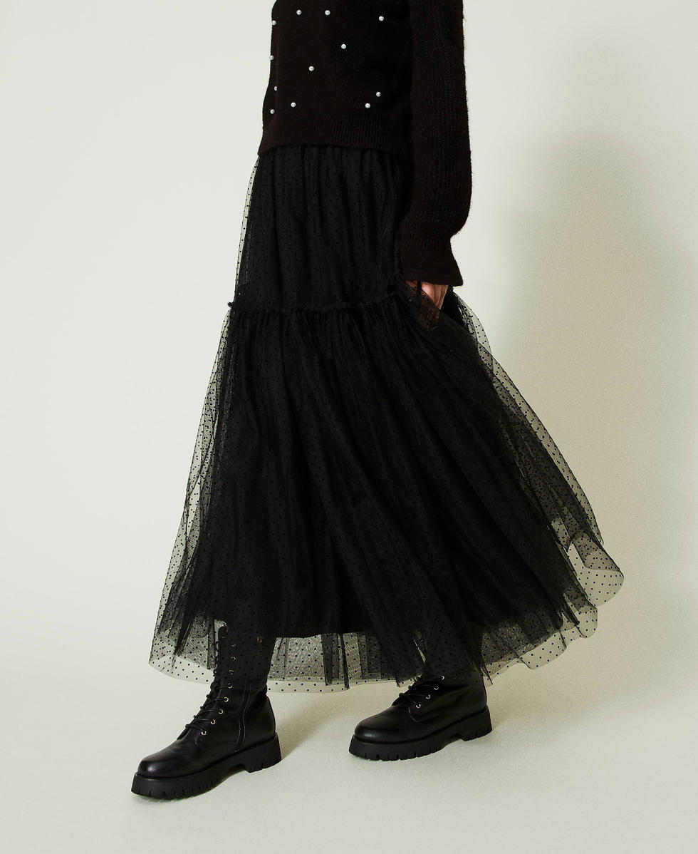 Jupe longue en tulle plumetis Femme Noir TWINSET Milano