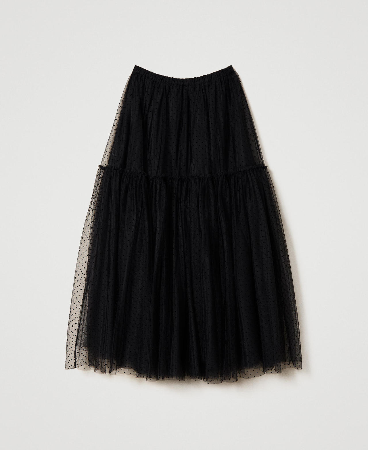 Plumetis tulle long skirt Black Woman 232LL2HLL-0S