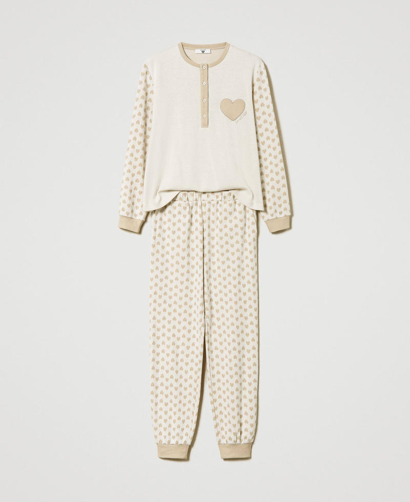Pyjamas with jacquard hearts and lettering Two-tone Mother of Pearl / Jacquard Hearts Woman 232LL2LAA-0S