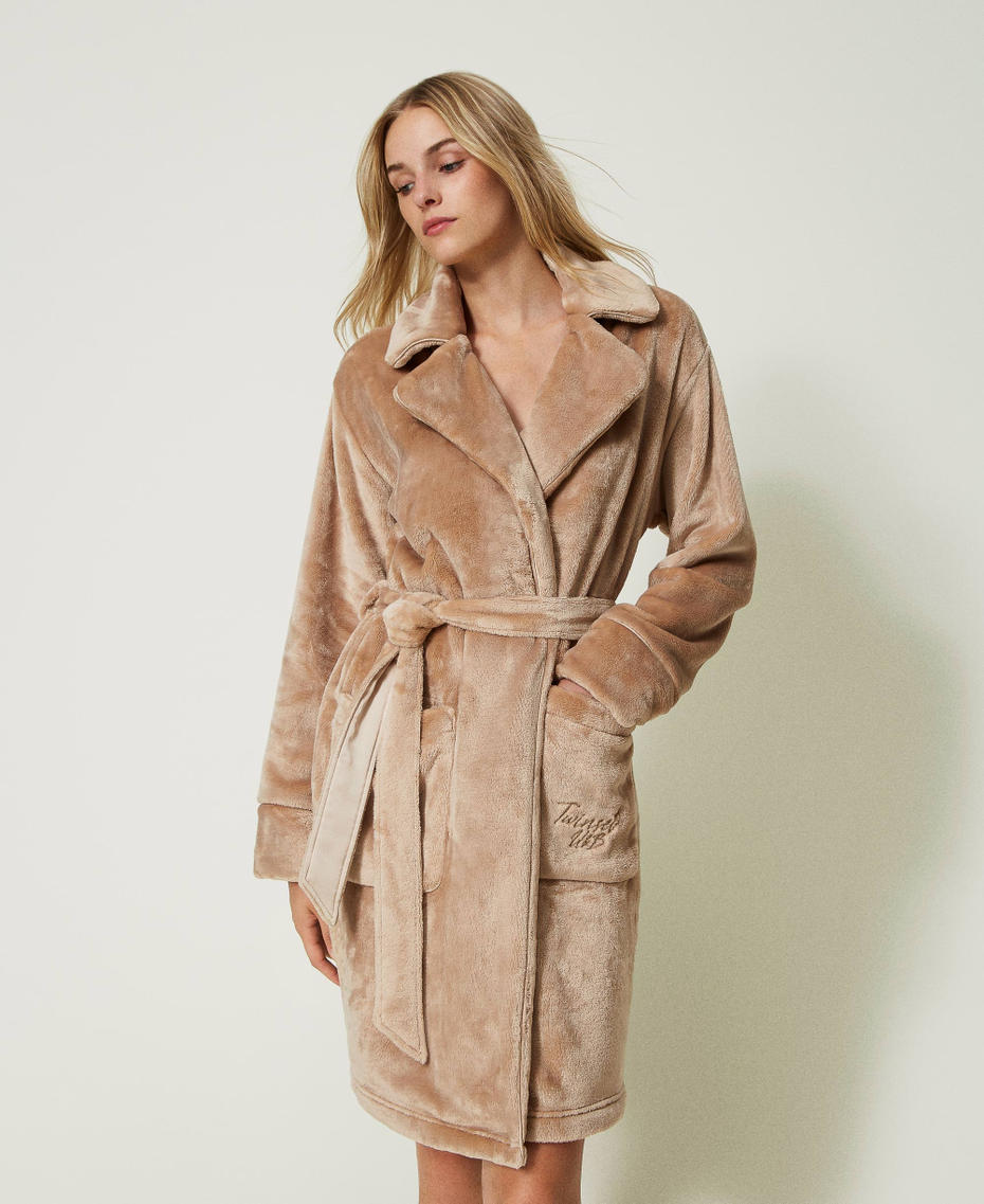 Faux fur dressing gown with belt
