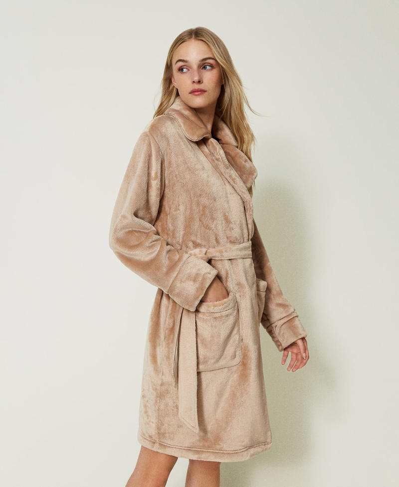 Faux fur dressing gown with belt