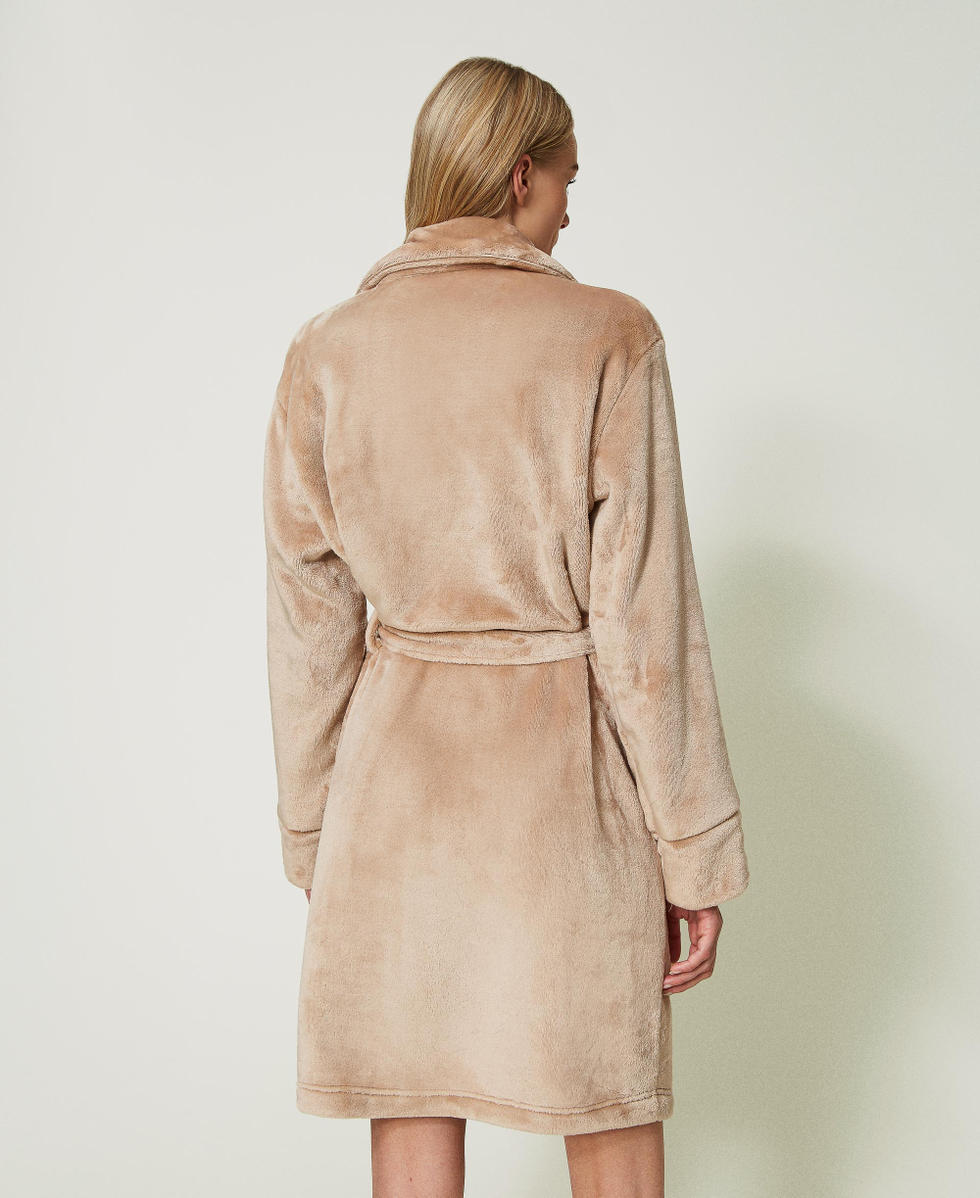 Faux fur dressing gown with belt Woman, Beige | TWINSET Milano