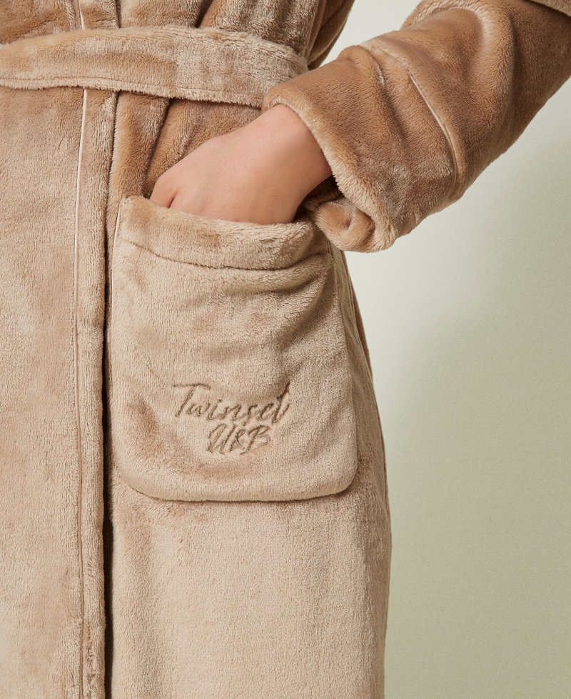 Faux fur dressing gown with belt