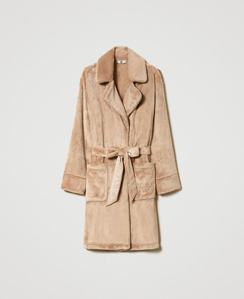 Faux fur dressing gown with belt
