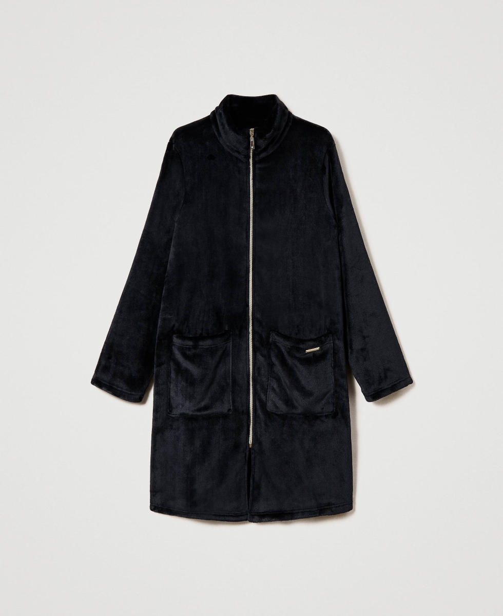 Robe de chambre en fausse fourrure avec fermeture &eacute;clair