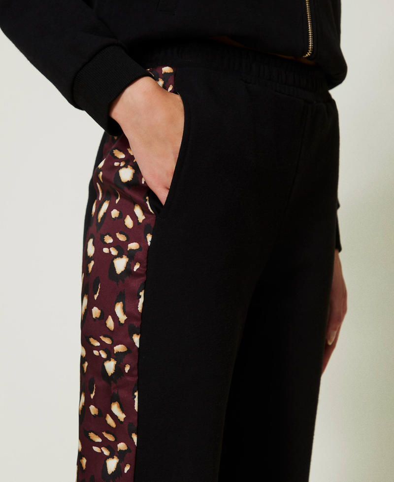 Sweat-shirt et pantalon de jogging avec détails animaliers Bicolore Noir/Imprimé Léopard Violet « Ruby Wine » Femme 232LL2QBB-05