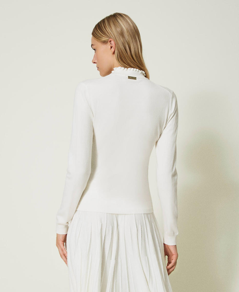 Wool blend turtleneck jumper with lace Woman, White | TWINSET Milano