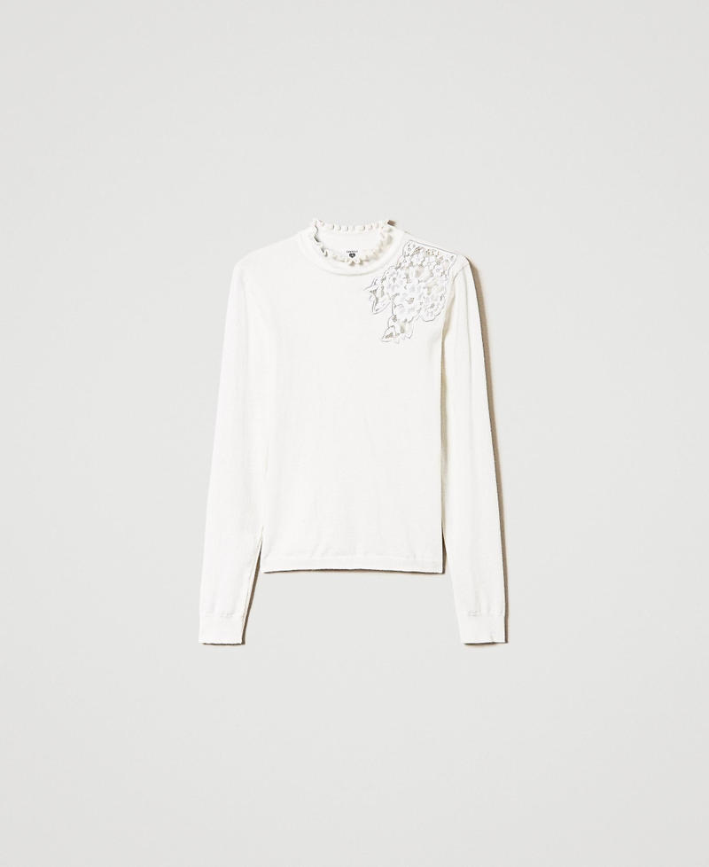 Stehkragenpullover aus Wollmischung mit Spitze