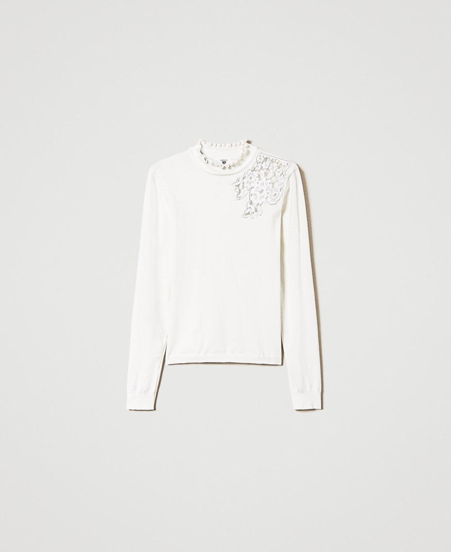 Stehkragenpullover aus Wollmischung mit Spitze