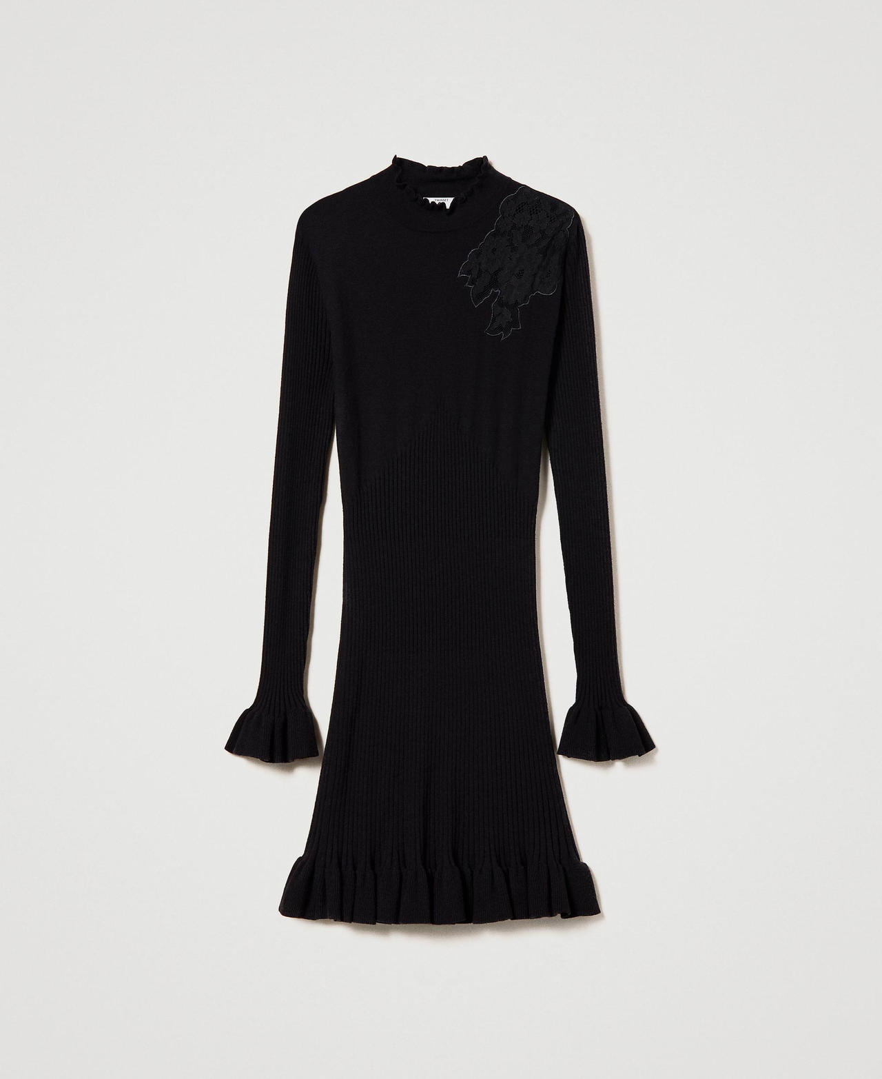 Abito corto in maglia con pizzo Nero Donna 232LL3DBB_00006_0S