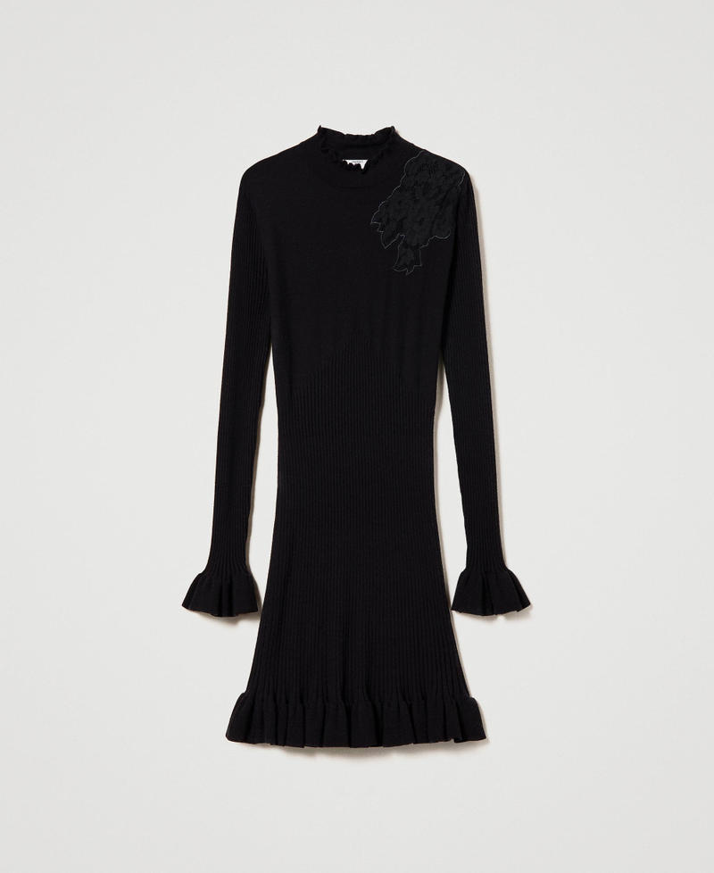 Abito corto in maglia con pizzo Nero Donna 232LL3DBB_00006_0S