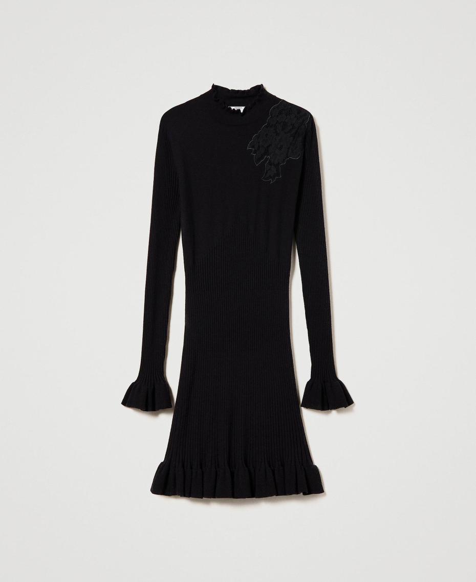 Short knit dress with lace Black Woman 232LL3DBB-0S