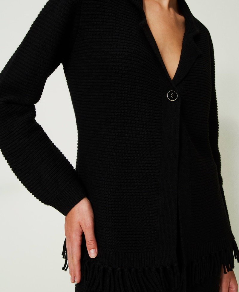Cardigan en laine avec franges Noir Femme 232LL3EBB-04