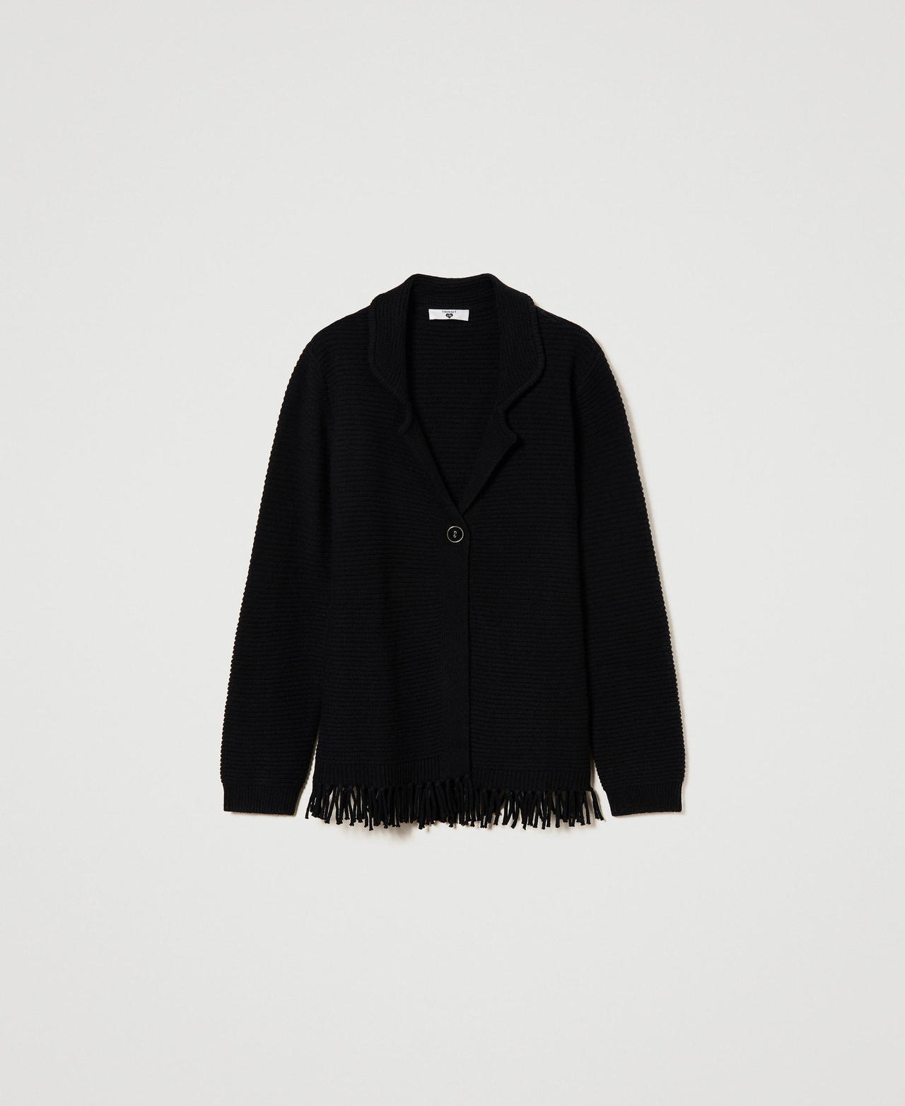 Cardigan en laine avec franges Noir Femme 232LL3EBB-0S