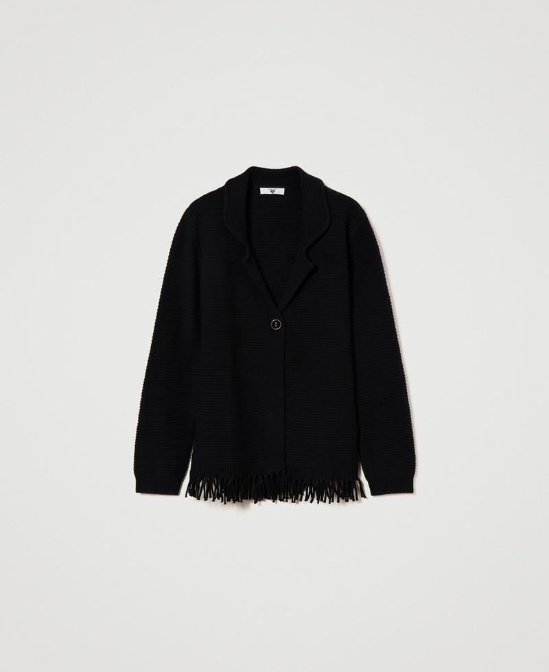 Cardigan en laine avec franges Noir Femme 232LL3EBB-0S