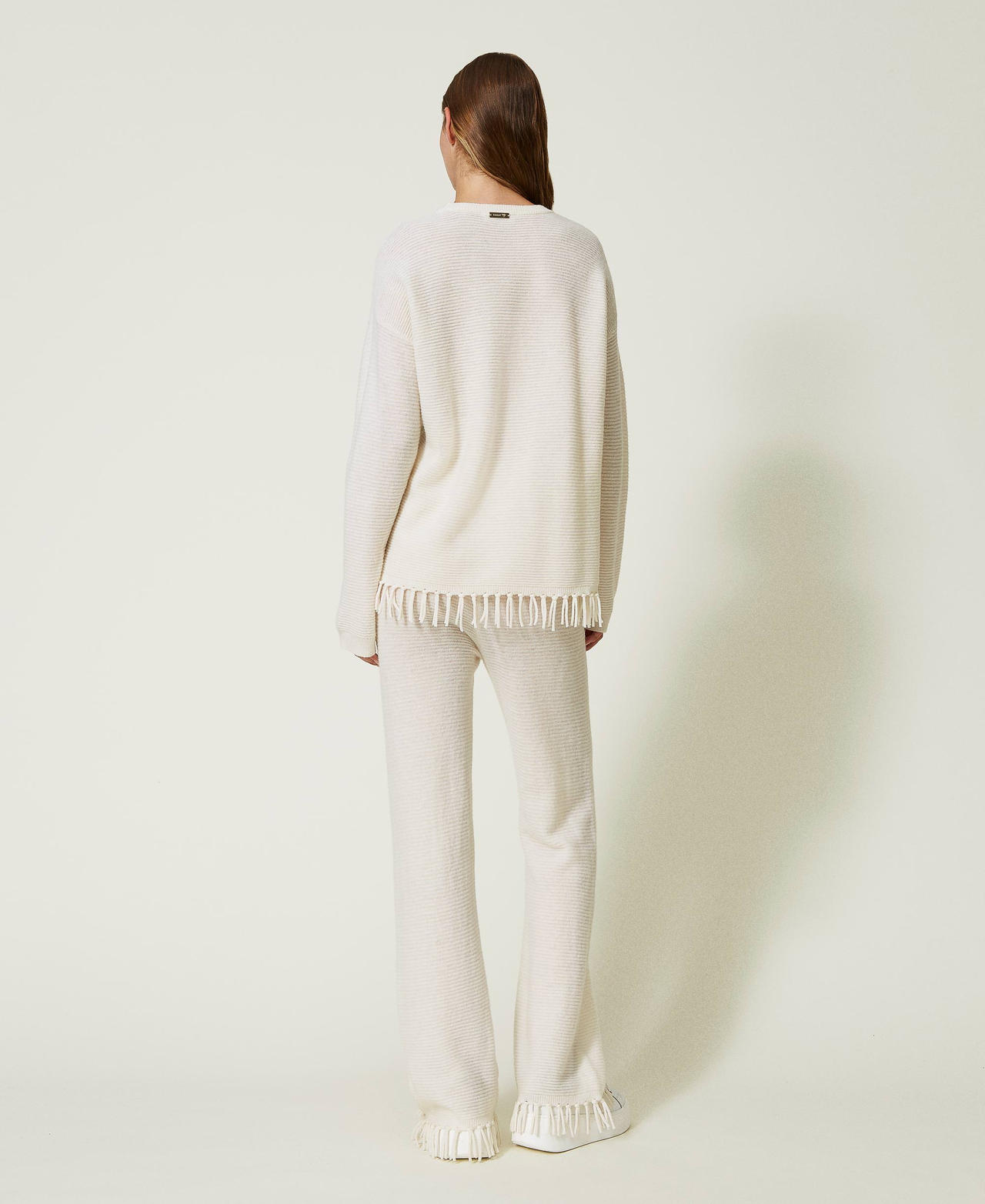 Pantalon en laine avec franges Nacre Femme 232LL3ECC-03
